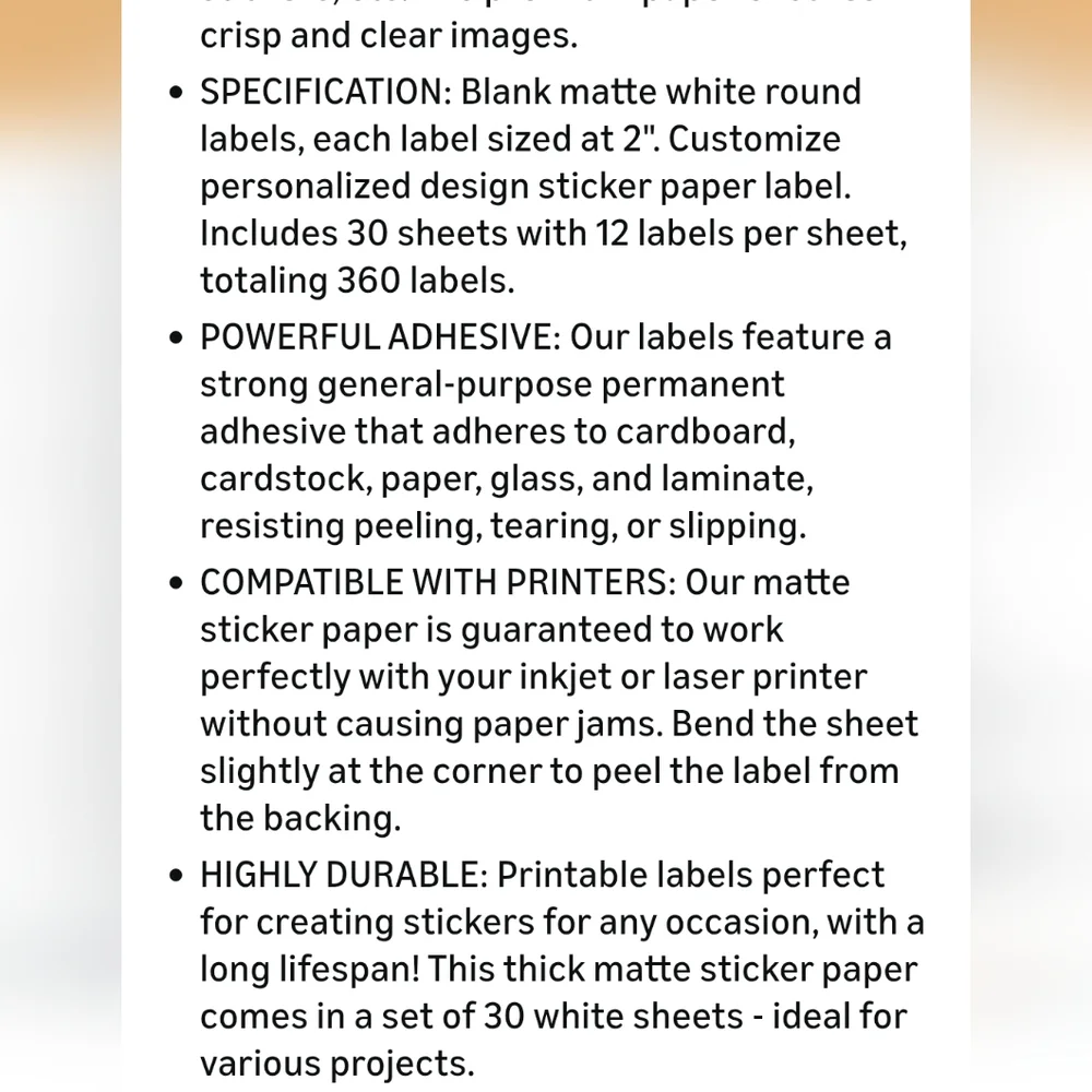 NWt 2 Inch White Round Labels for Home Office. 30 Shhets Of 12